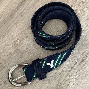 Vintage Y2K American Eagle AEO Preppy Navy & Green Striped Ribbon Belt Size Lg